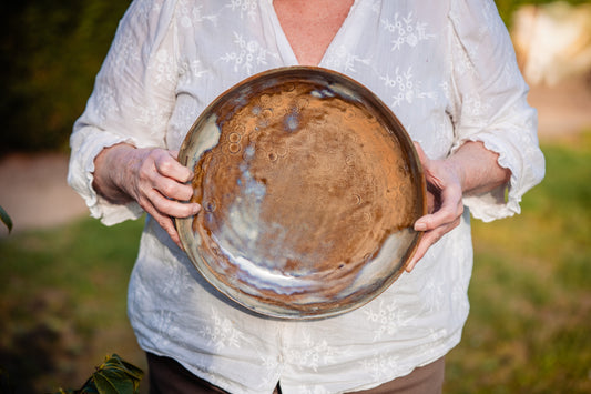 Ronde schaal L blauw/bruin