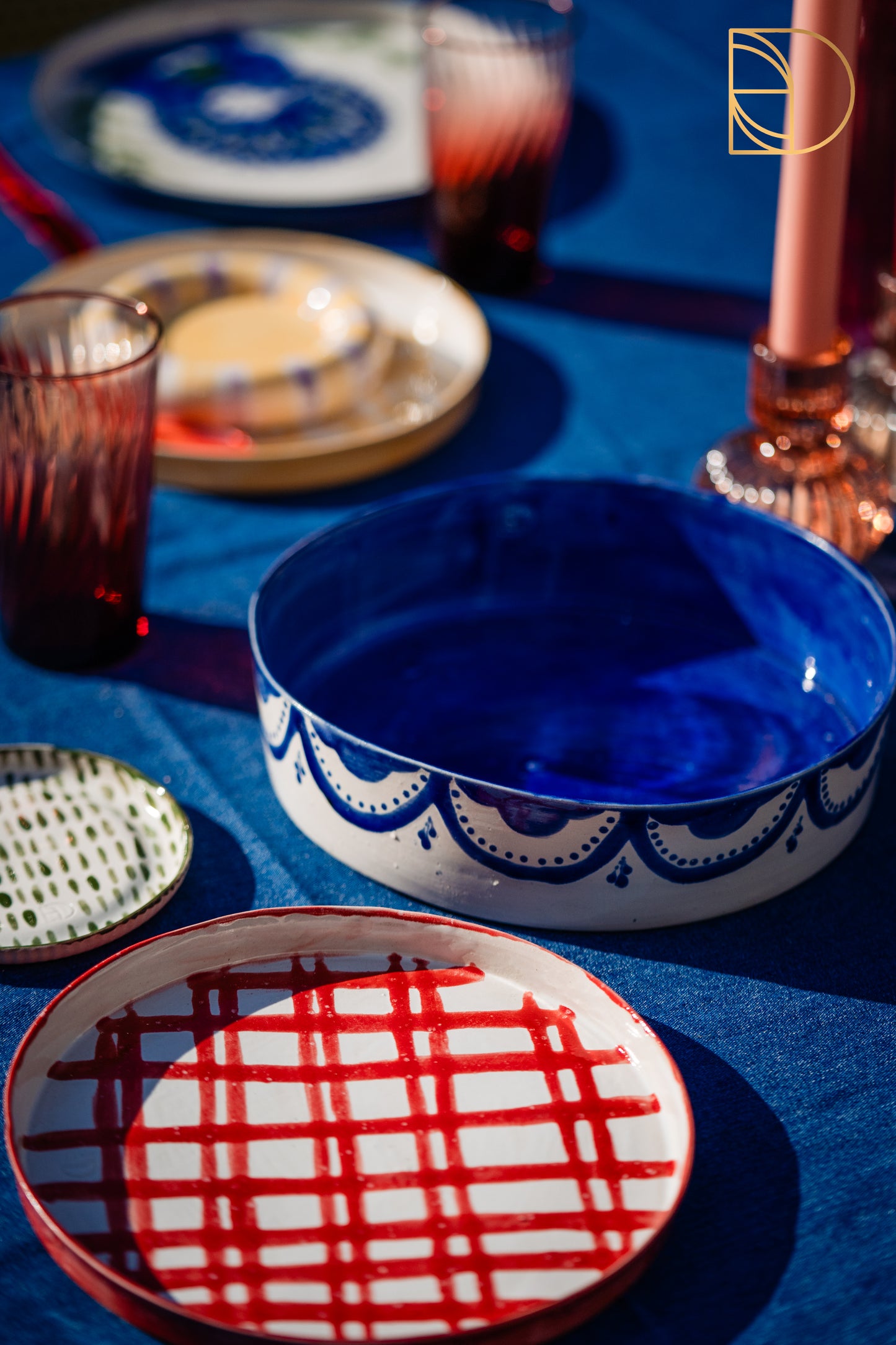 Handbeschilderde schaal medium Blauw